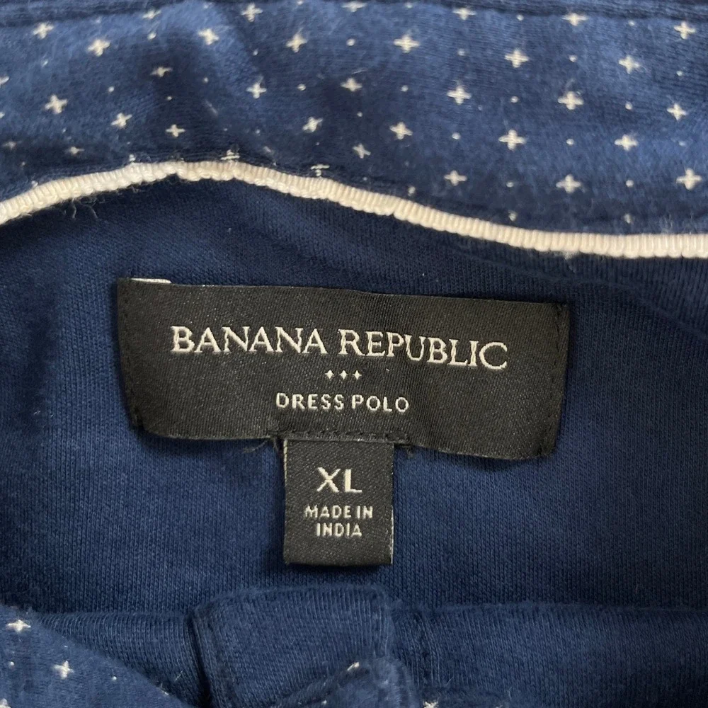 Banana Republic Mens Navy Blue XL‎ Star Print Short Sleeve Collared Polo Shirt